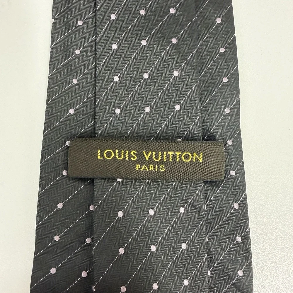 Louis Vuitton Men's Tie Striped Polka Dot Brown LV Monogram Silk 3.5